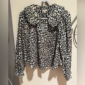 Pilcro Anthropologie Black and Cream Leopard Print Top Size S